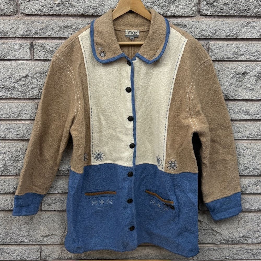 Women's Two-tone Vintage 100% Wool cardigan Sz 2X